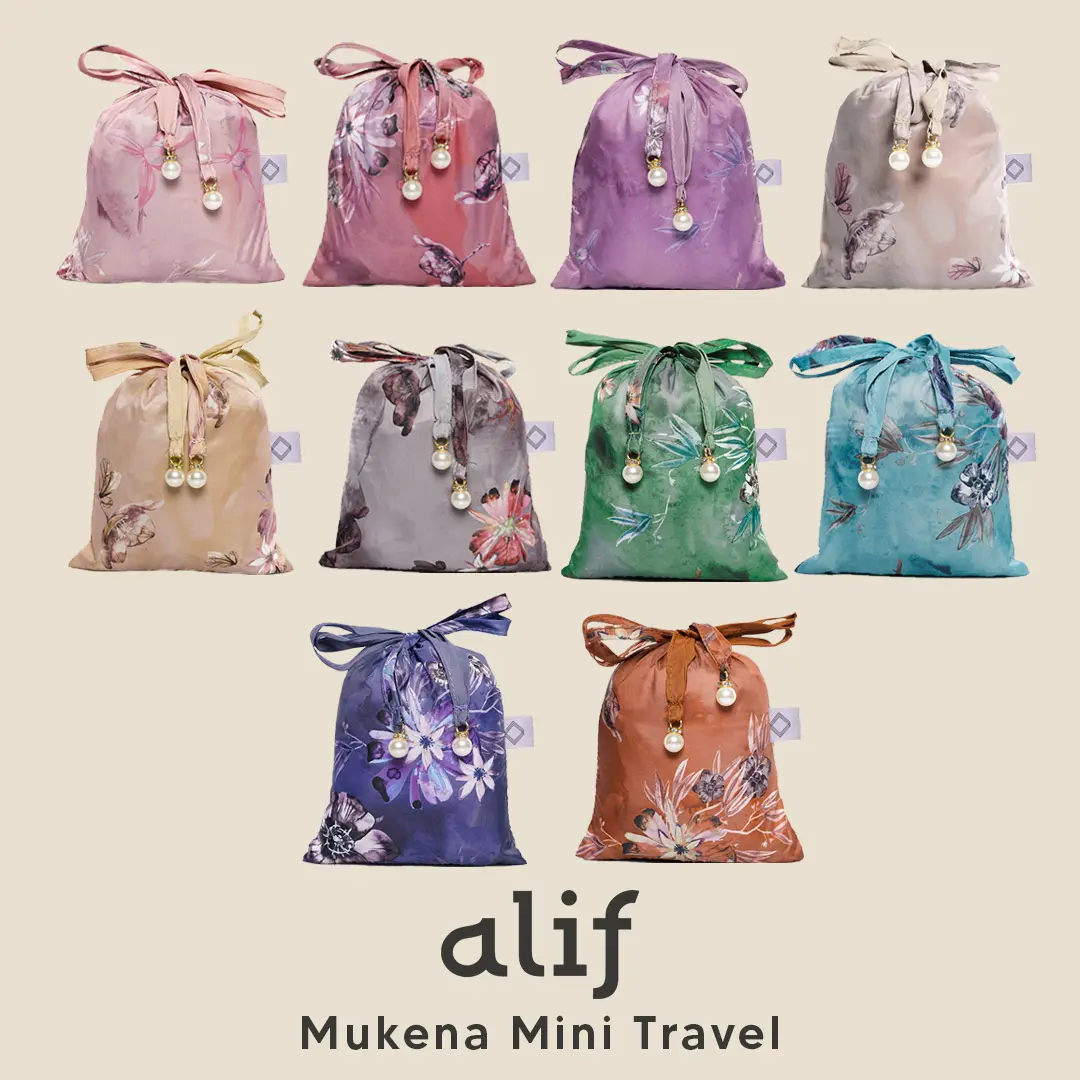 Free Pouch & Free Sajadah Muka Alif Aquafleur Collection Mukena Mini Motif Parasut Premium Korea Travel