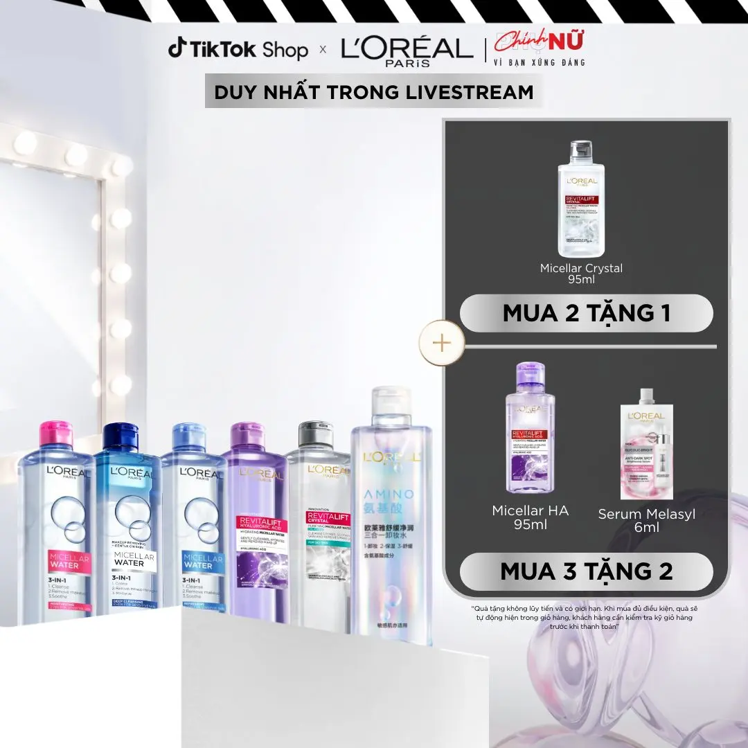 [BÁN CHẠY] Nước tẩy trang làm sạch sâu, loại bỏ bụi bẩn& trang điểm 3-in-1 L'Oreal Paris Micellar Water 400ml