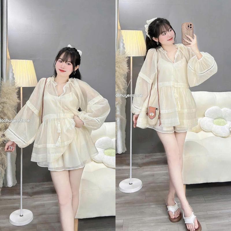 S927 TÁO ĐỎ BIGSIZE 55-90KG SET 3 MÓN BIGSIZE ÁO BABYDOLL VOAN THẮT DÂY + ÁO 2 DÂY + QUẦN SHORT