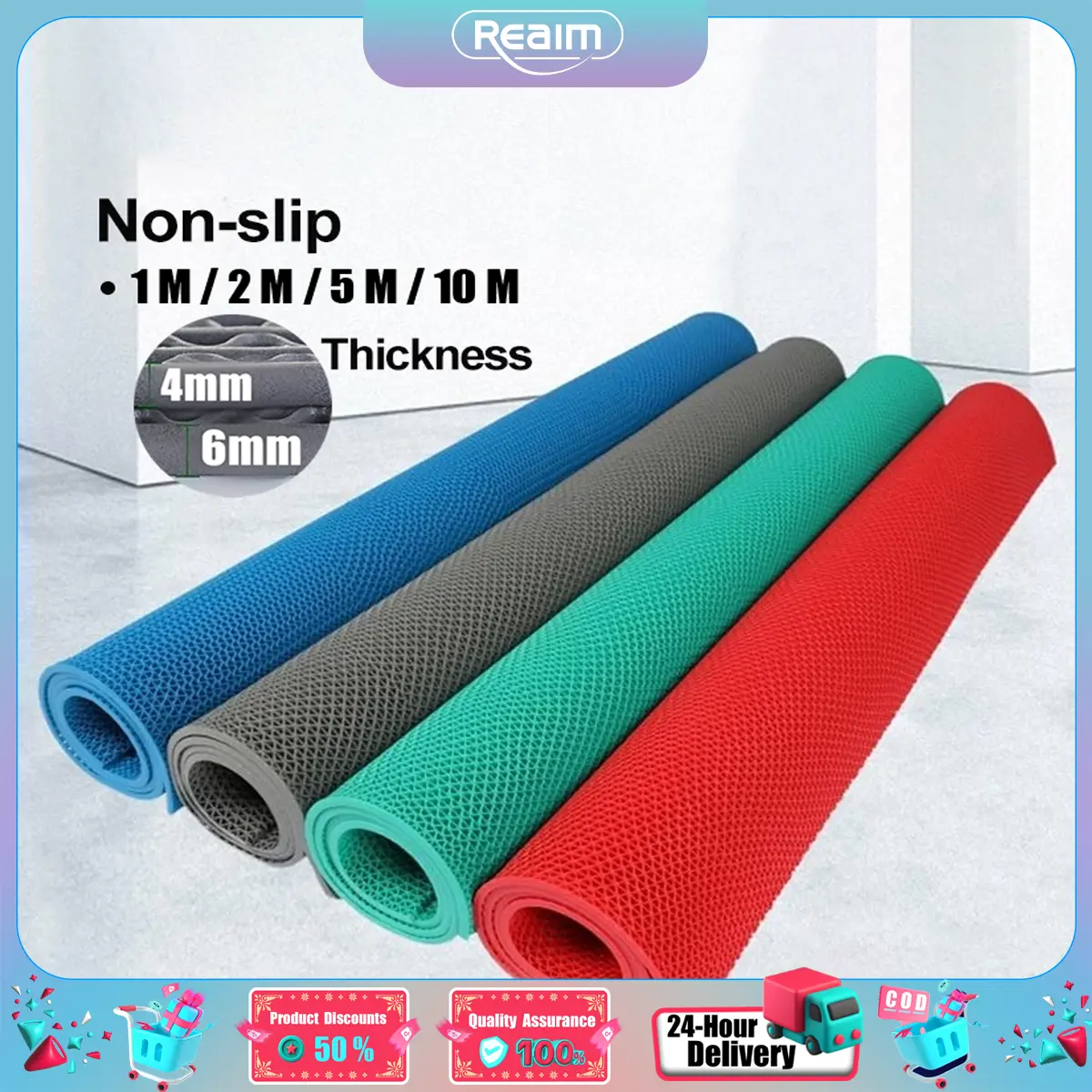Non-slip floor mats shower restaurant swimming pool Comfortable anti-corrosion rubber plastic mats  1/2/5/10M Hijau