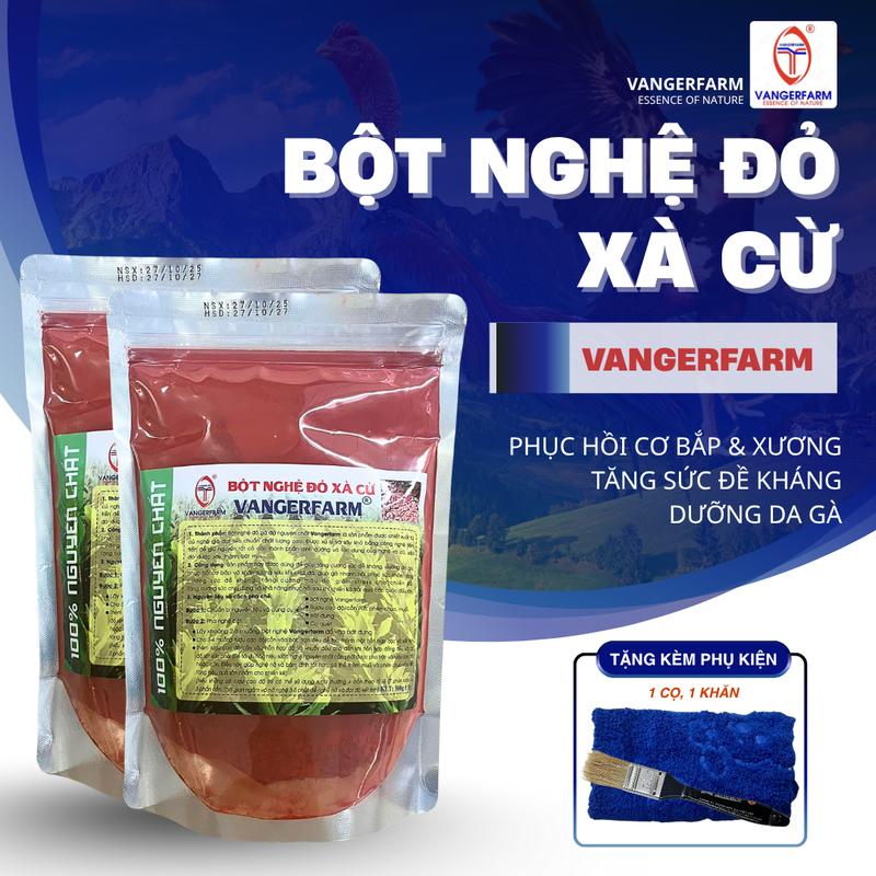 Vangerfarm - 1kg Bột Nghệ Đỏ Xà Cừ Dành Cho Gà Kèm Cọ Quét Cao Cấp & Khăn Tắm Giúp Tăng Cường Đề Kháng Vi Khuẩn An Toàn Không Hóa Chất