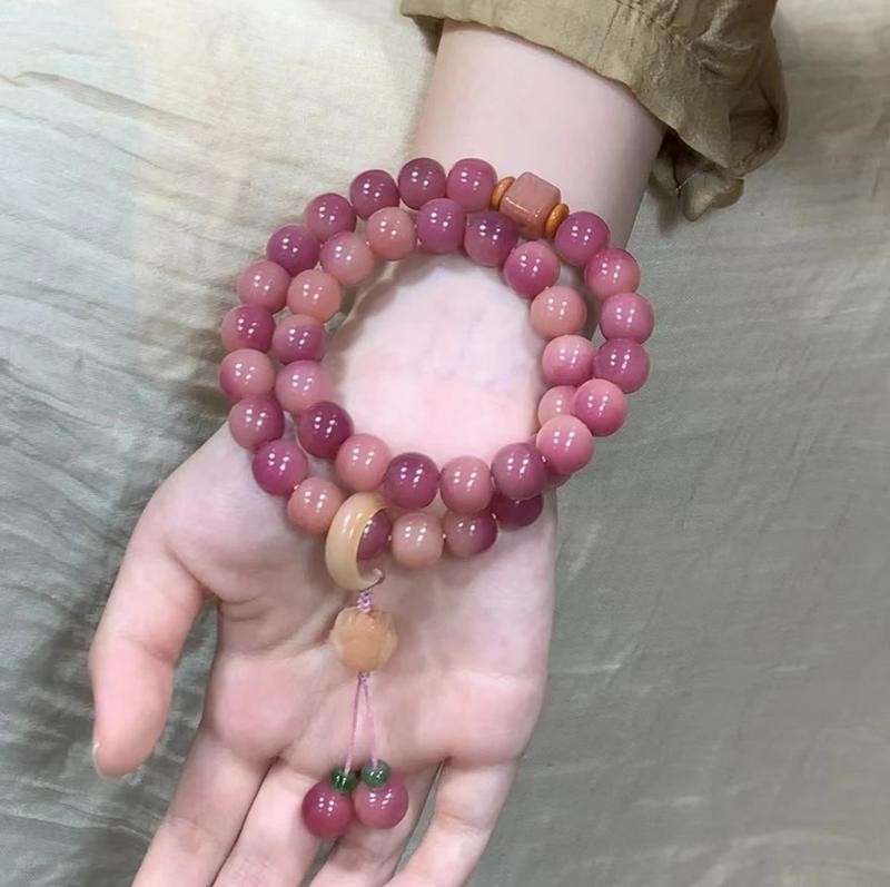 B20 - Kết Ngạnh Cẩm - Bạch Ngọc Bồ Đề Nhẫn Treo Hoa Sen - Vòng tay hạt bồ đề tự nhiên dải màu quốc phong Phụ Kiện Đeo Tay vòng  tay  lỡ  làng  thiên  sơn chuỗi  bàn  tay  phật tràng