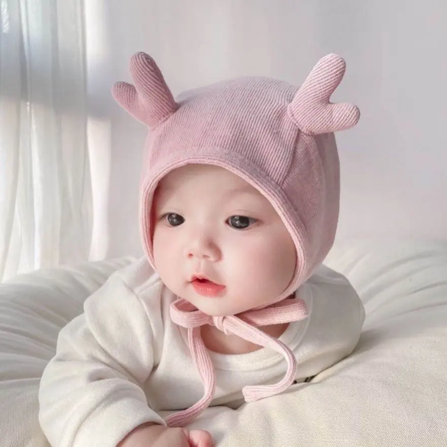 Mũ Em Bé Tai Mèo, Thiết Kế Dễ Thương, Mũ Mùa Thu Đông, Chất Liệu Mềm Mại, Thích Hợp Cho Em Bé Trai Và Bé Gái, Màu Trơn Có Bảo Vệ Tai, Mũ Len Cho Trẻ Sơ Sinh, Phong Cách Enfant