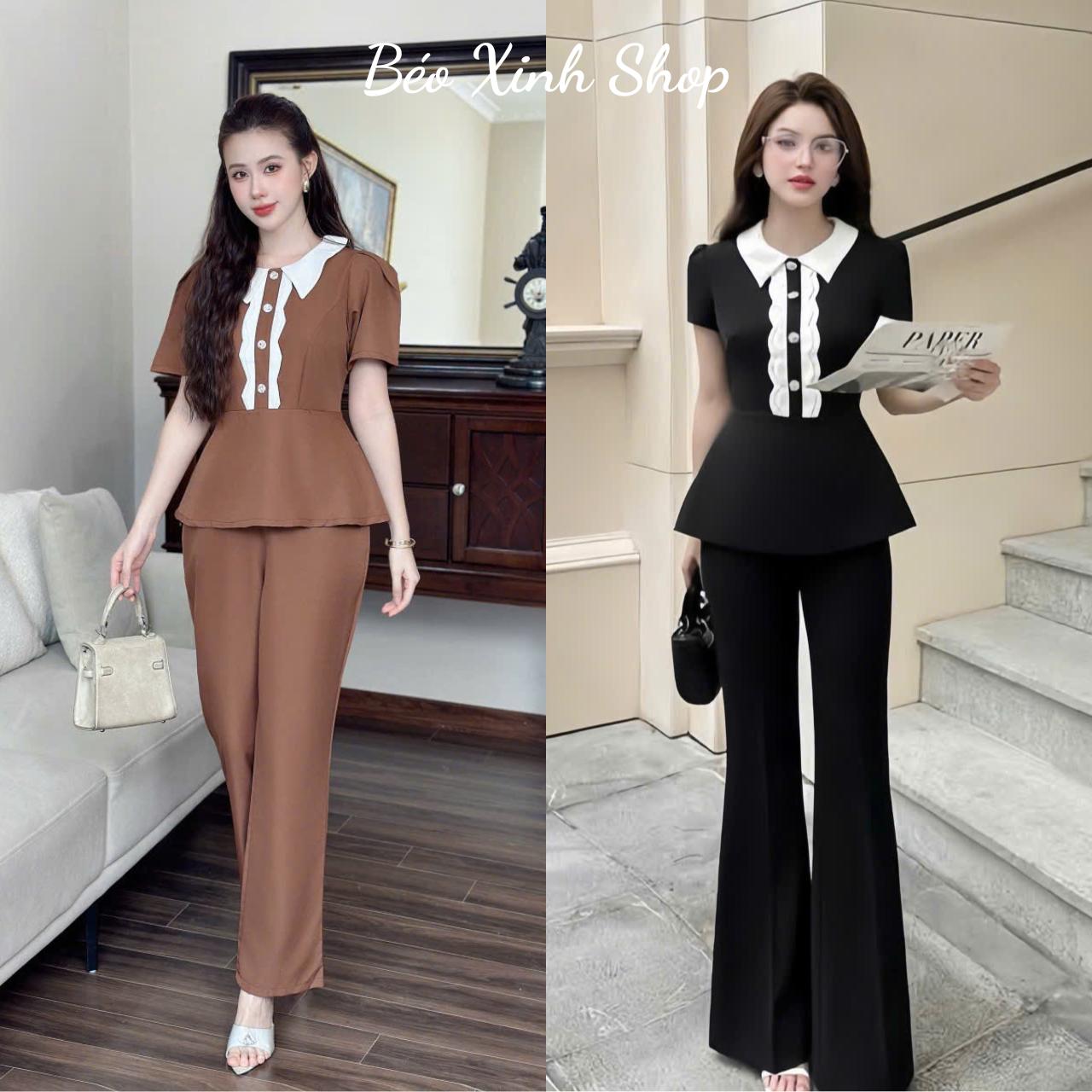Thời Trang Bigsize Set Quần Áo Đi Tiệc Thanh Lịch Cho Nữ Phối Nút Vải Cotton Lạnh Cao Cấp Thanh lịch 40 - 90Kg Nữ Top Women Xoè - A.1533