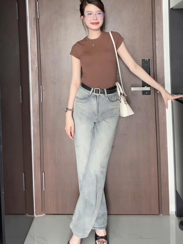 Quần Jeans Nữ Ống Suông Trơn HC98 Wax Màu Xám Đậm (Dài 103cm) - Grey Jeans V2 - 1059 - Ong, Women Pants 2
