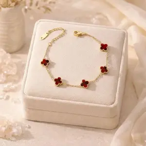 Gelang Titanium Rantai Bunga Lima Maroon Perhiasan Untuk Perempuan Gelang Viral Kekinian Terbaru Bracelets