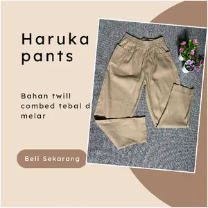 Rita Haruka Pants Celana 7/9 Wanita Kulot Karet Panjang Katun Twill Combed Stretch Variasi Putih Hitam Coklat Diamond Melar Baggy Nyaman Basic Size M L XL XXL XXXL