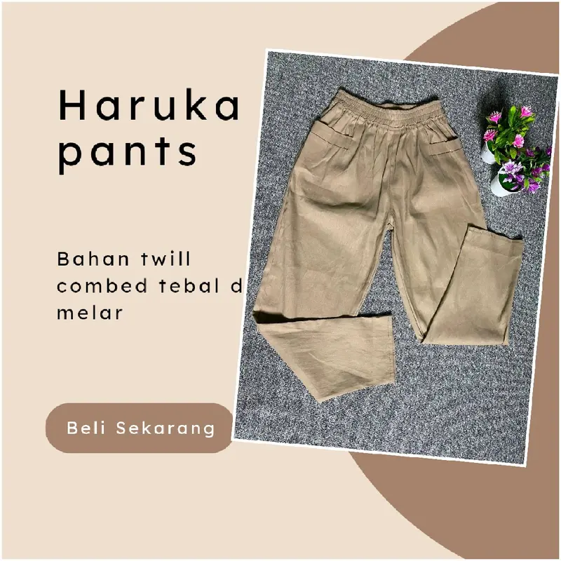 Rita Haruka Pants Celana 7/9 Wanita Kulot Karet panjang Katun Twill Combed Stretch Variasi putih hitam coklat Diamond Melar Baggy Nyaman  Basic 6