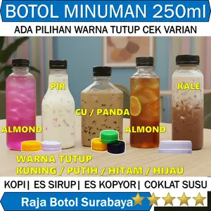 10pcs Botol Minuman 250ml SN LN minuman 250 ml ALMOND PIR CU PANDA KALE TESLA 250 minuman250 plastik jamu kopi Juice jambu apukat sinom jamu es temulawak CU Panda PIR KALE 14,5 gram paket isi 10 pcs