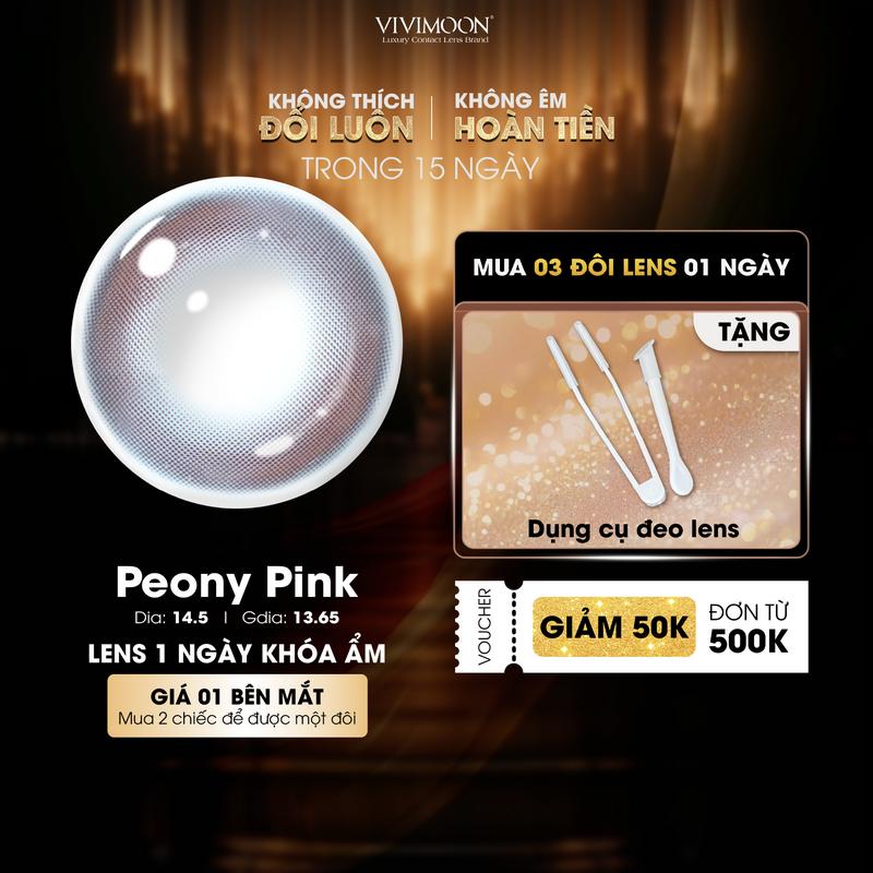 GIÁ 1 BÊN MẮT 01 Chiếc Kính áp tròng VIVIMOON LENS 1 ngày PEONY PINK màu hồng phớt giãn to 14.5 x2 để đặt 1 đôi
