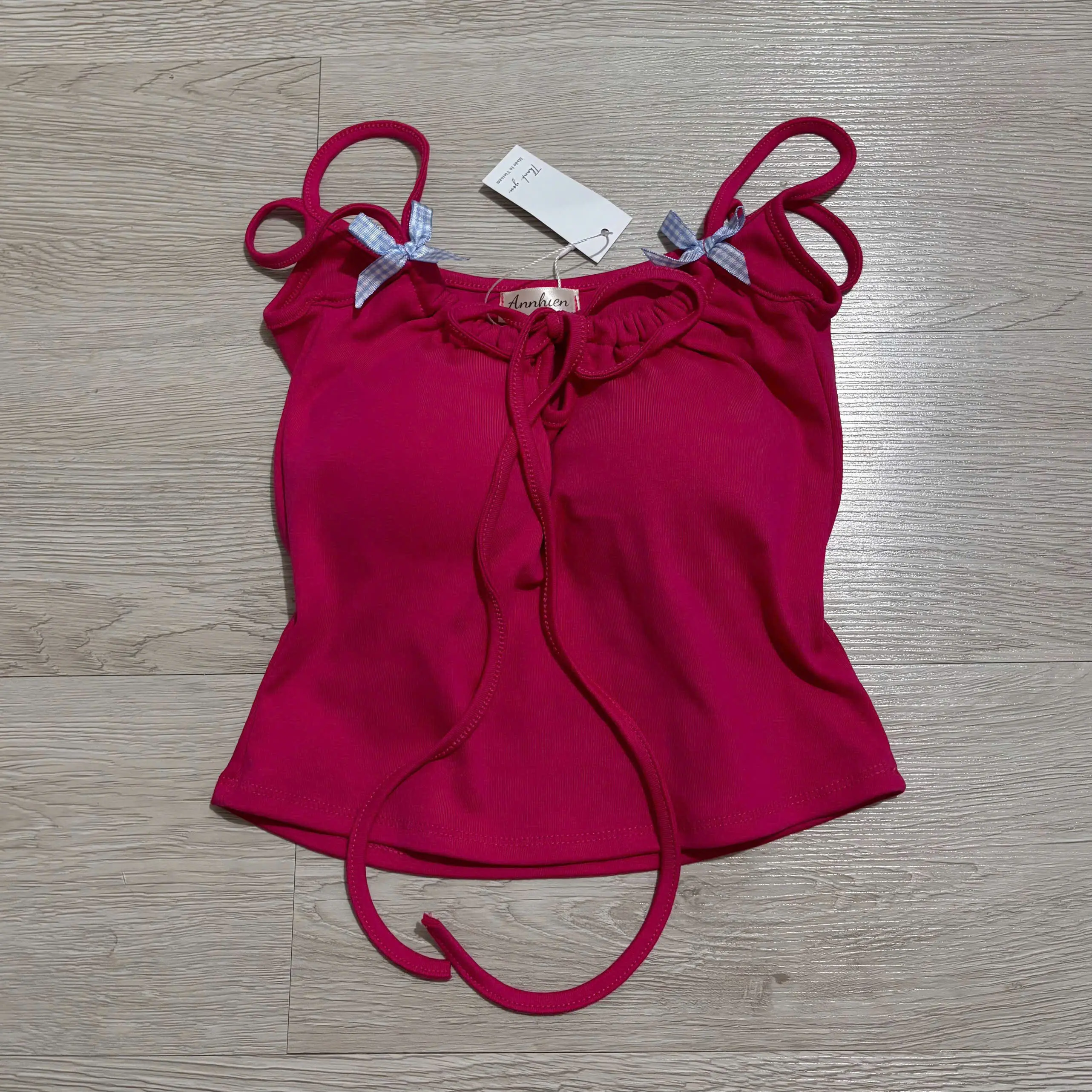 [Có Size Lớn][Hè 2026] Áo hai dây kiểu đính nơ caro nhỏ, (sẵn đệm mút) siêu cưng màu pastel, dây rút Deve1995 | BigBuy360 - bigbuy360.vn