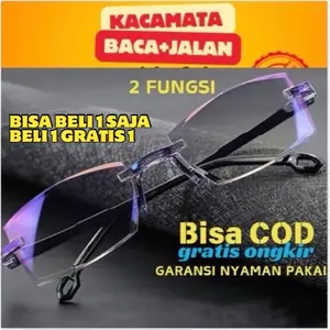 Kacamata Double Fokus ( Baca dan Jalan 2 in 1  ) Pria Wanita Antiradiasi Antisilau Model Frameless tanpa Bingkai