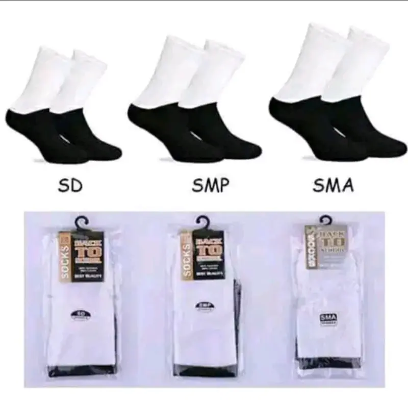 ( GROSIR 12 PASANG) KAOS KAKI SEKOLAH - KAOS KAKI ANAK SD SMP SMA HITAM PUTIH MURAH 1