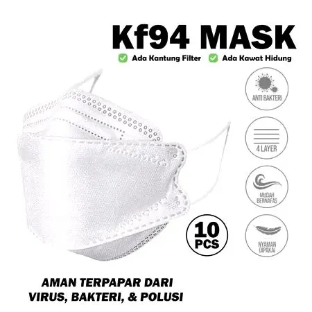Masker KF94 Isi 10 Pcs Warna Hitam/Putih Pekanbaru - Aman Terhadap Virus, Bakteri, & Polusi