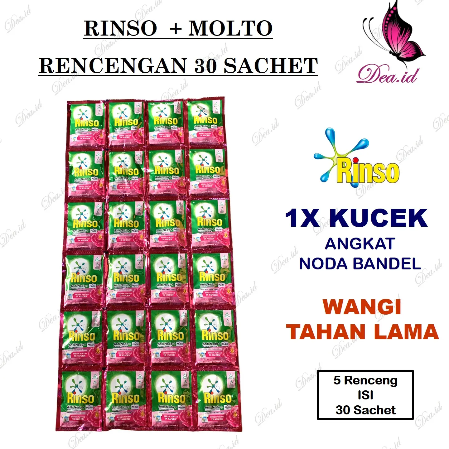 Paket Rinso Cair 5 Renceng Isi 30 Sachet - Deterjen Laundry - Detergent Bayi