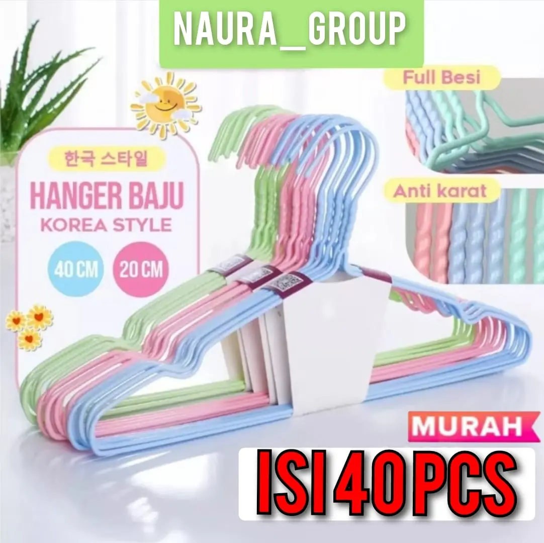 ISI 40 PCS Gantungan Baju Stainlees Steel Hanger Baju Dewasa Hanger Baju Anti Karat hanger baju Warna-warni pastel Gantungan serbaguna