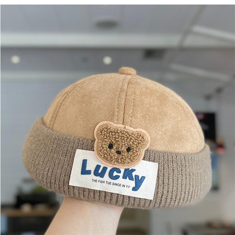 Product Introduction of 1-4Y Windproof Suede Kids Landlord Hat Korean Bear Baby Knit Brimless Cap Children Melon Caps Autumn Winter Warm Docker Hats 8