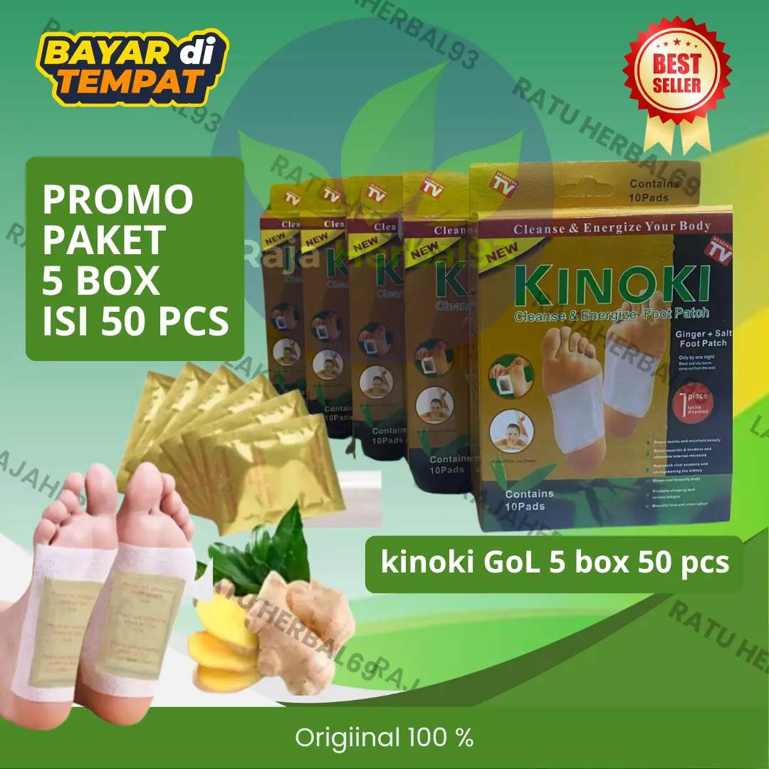 TERLARIS Promo Paket 5 Box isi 50 PCS Kinoki Gold Detok Foot Koyo Pnyerap Racun Dalam Tubuh Secara Alami Patch Hand Kaki