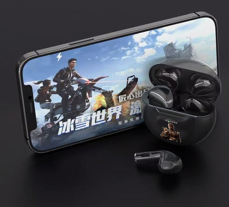 xctopest HT38 Black Myth Wukong AI Earphone TWS 50dB Peredam Kebisingan Aktif, Bluetooth 6.0, Daya Tahan Baterai 47 Jam, Headphone Nirkabel Sejati, IP54