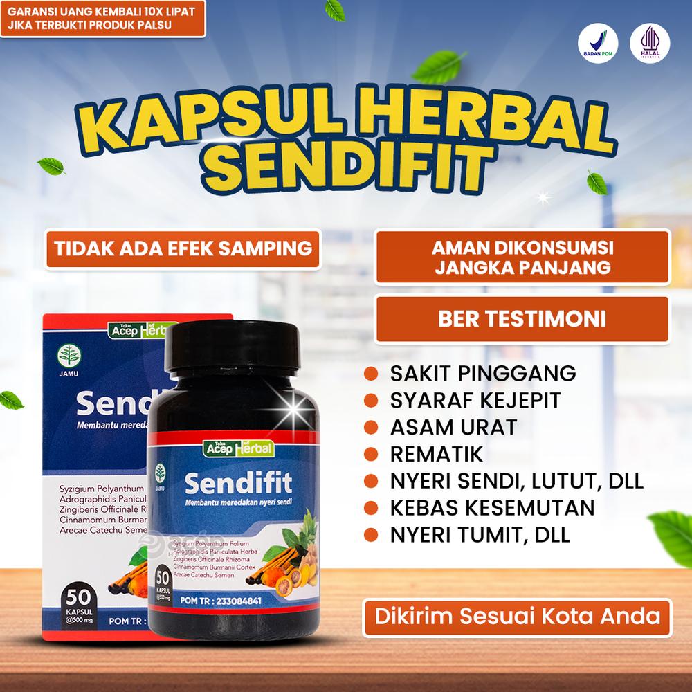 Sendifit Original - Sakit Pinggang Belakang Sendi Syaraf Kejepit Asam Urat Rematik Nyeri Lutut CTS Isi 50 Kapsul Bpom Halal Mui