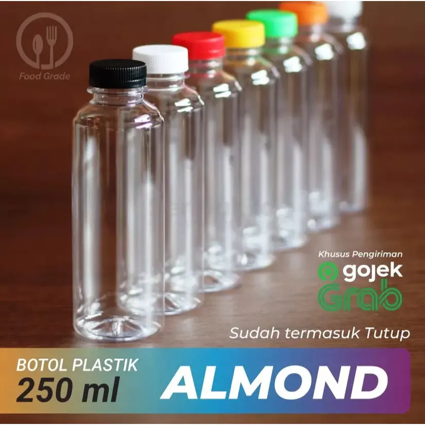 (1pcs) Khusus Grab/Gojek  Botol Almond 250ml / Botol Plastik 250ml / Botol Susu Jus Kopi