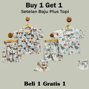 Buy 1 Get 1 Set Baju Anak Plus Topi Usia 1-6 Tahun