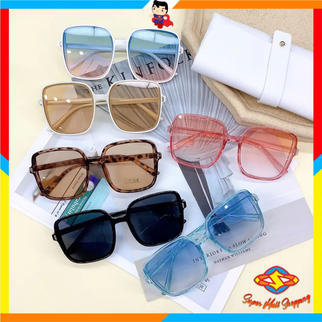 SMS Kacamata Kotak Wanita Kode 6907 Kacamata Hitam Pelindung Uv Bentuk Persegi Oversize Kaca mata Fashion Anti Silau Korea Murah Sunglasses Import