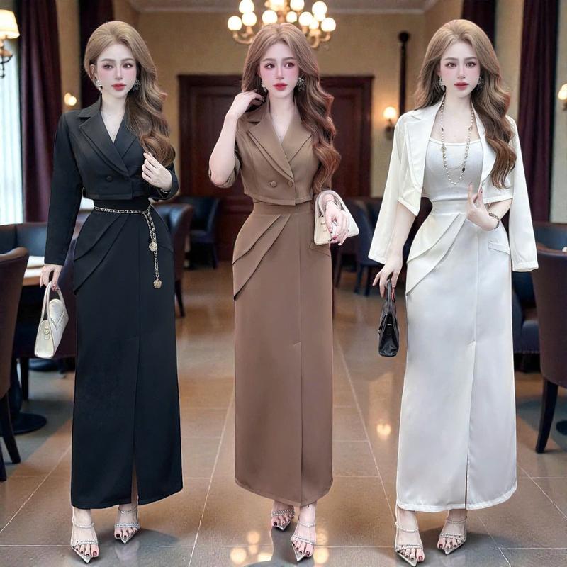  Set áo váy S6643 gồm áo khoác vest tay dài form lửng và chân váy dáng dài để đi chơi   Áo kiểu  chân váy dài  áo thun   Set đồ nữ xinh 