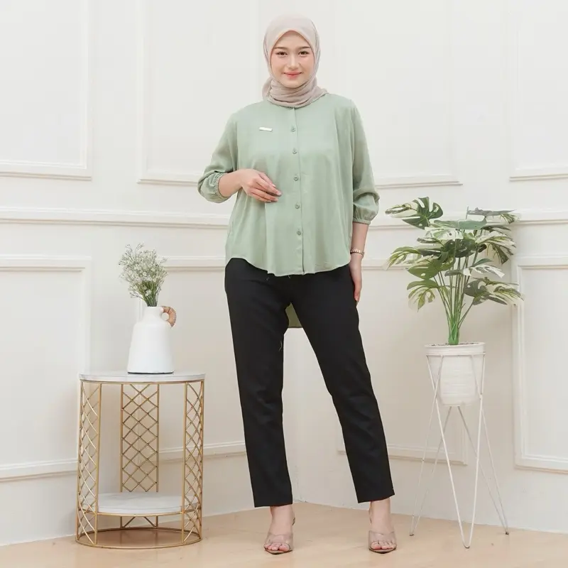 Atasan Wanita Rayon Twill premium Panjang Baju Dewasa All size  muat sampe BB 70  Nyaman Lembut Kancing Kain Formal High Hitam 1