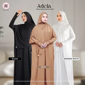 Jannah River - Adela Abaya Oneset Pashmina Instan Tangan Manset Bahan Jersey Korea Premium Busui & Wudhu Friendly LD Up To 160 Gamis Syar'i Set Kerudung Umroh Lebaran