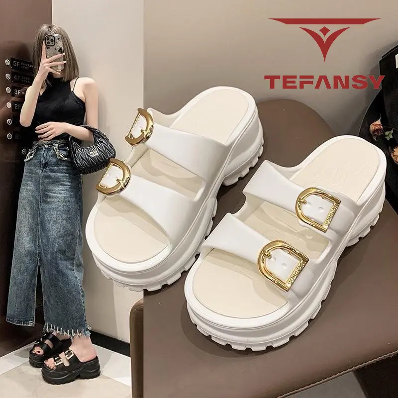 TEFANSY Sandal Wanita Wedges Jelly Wanita Kekinian Tinggi Ringan Empuk Kokoh Lentur Gasper Sandal Tali Anti Slip