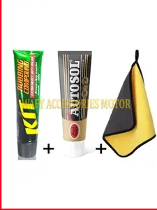 Paket Isi 3 - Kit Rubbing Compound 60 Gram + Autosol 50 Gram + Kain Lap Microfiber