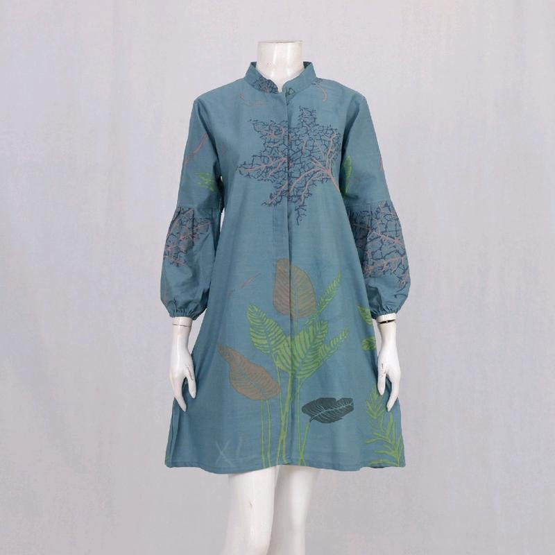 Tunik Wanita Batik Anyelir Rinjani Berkerah Formal SMLXLXXLXXXL Kancing Depan Cantik Elegan Katun Kantor 7