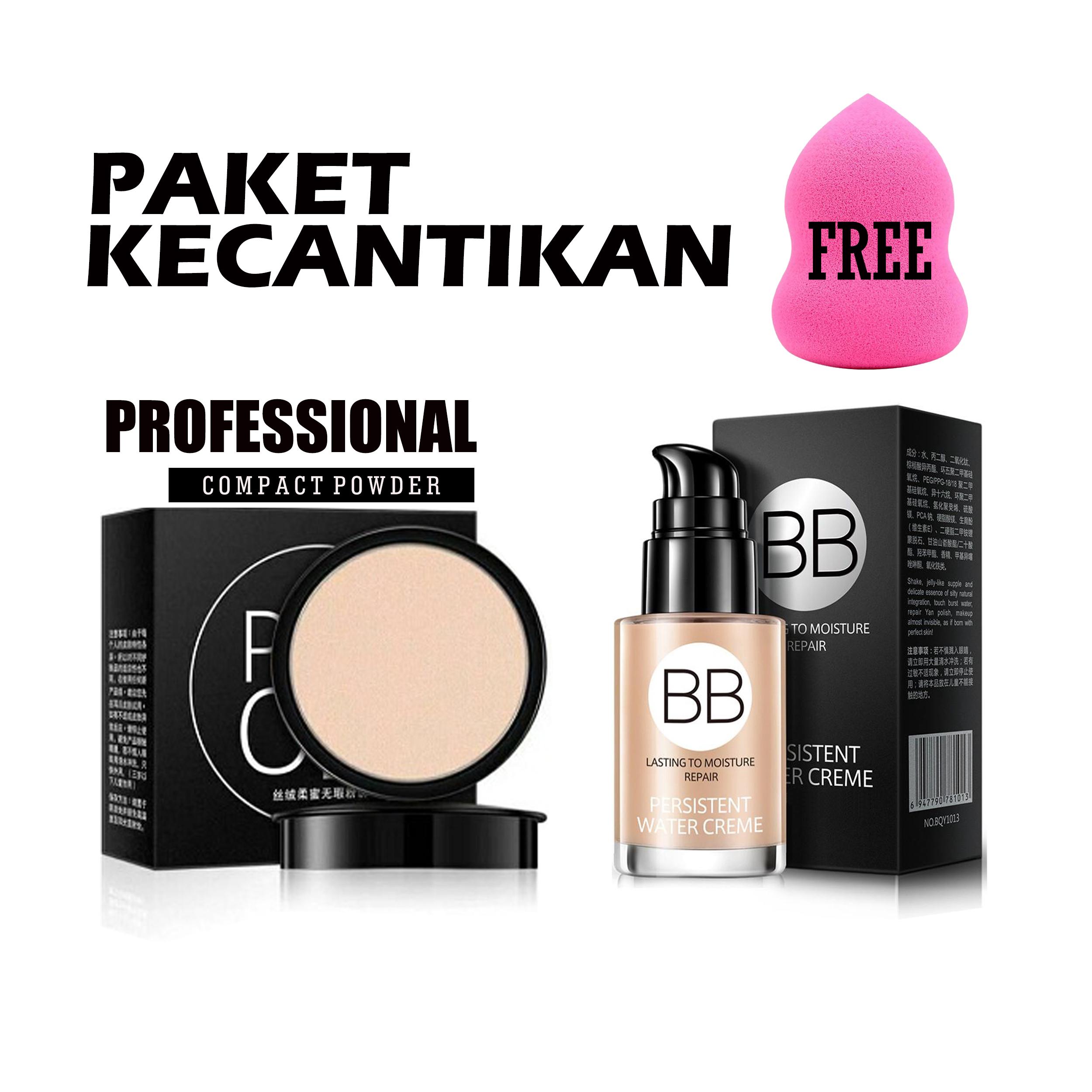 GRATIS SPONS - Paket Makeup Bedak Padat Plus BB Cream Super Wearing Tahan Lama