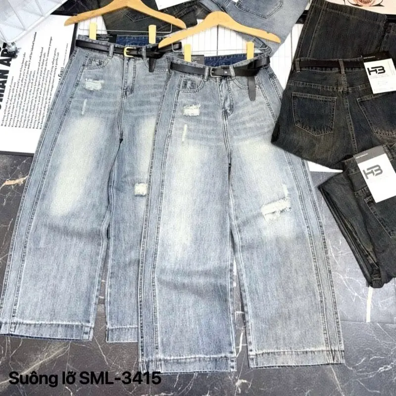 Quần Jean Suông Lỡ Chất Liệu Không Co Giãn Cao Cấp