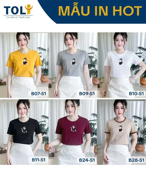 Áo thun nữ cổ tròn TOLI PSB1051 – In hình Cô gái, form vừa dáng, vải cotton 4 chiều mềm mại 6