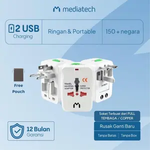 Mediatech Travel Adaptor With USB Output UTA 3 - Colokan Steker