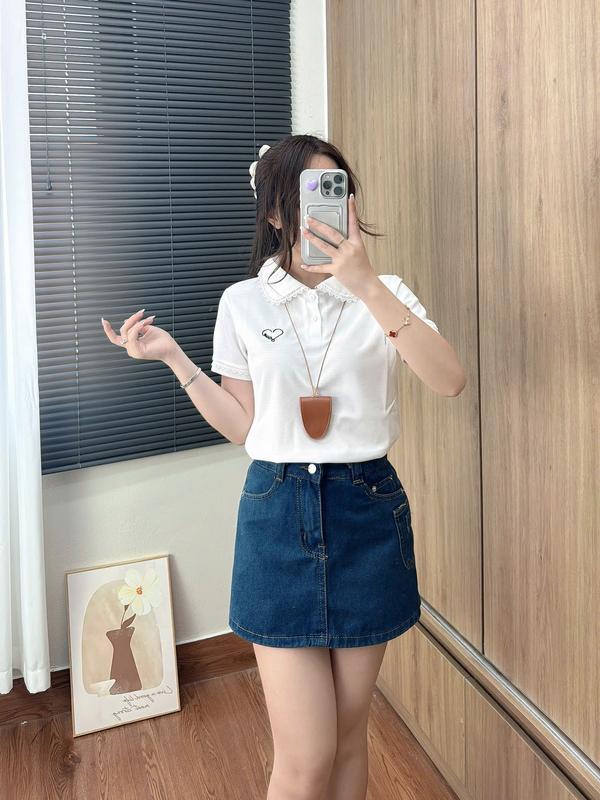 Áo thun Polo Nữ Phối Cổ Viền Bèo Ren Tay Áo Ðiệu Đà Nữ Tính, Phong Cách Năng Động Nhiều màu( M19)