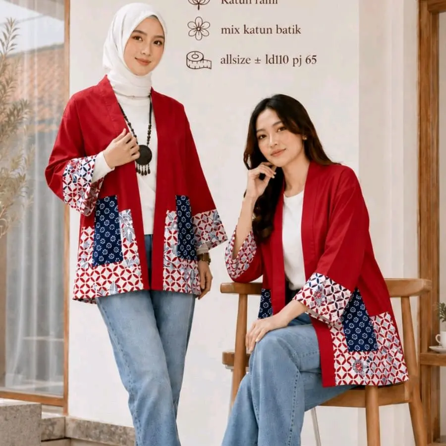 Cardi Lovia Outer Lovia Bhan Katun Mix Garutan Katun Rami Mix Batik Cap Allsize Id110 Pj 65