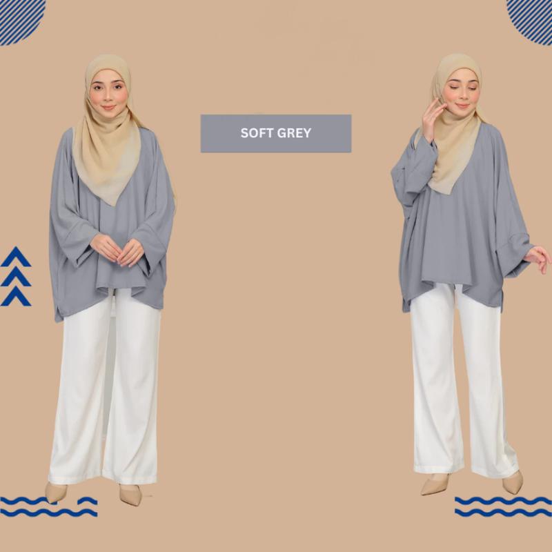 Blouse Anika Baggy Cey Italian Crepe Free S-3XL Wanita Lengan Panjang - Baju, Casual Shirt 4