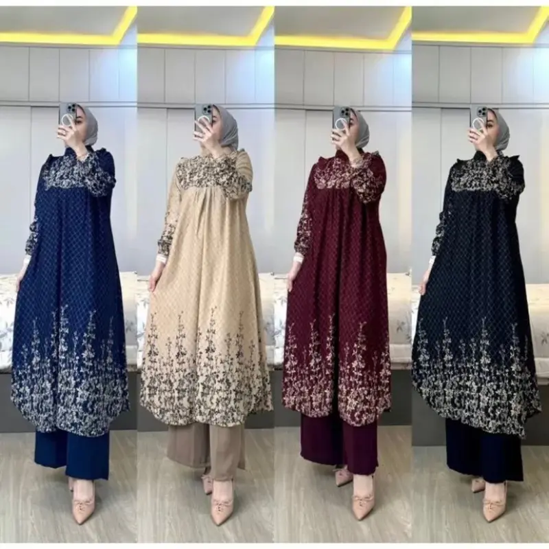 SETELAN MELAYU TUNIK RAYON DIAMOND BUSUI FRIENDLY/ ONE SET WANITA MOTIF BUNGA TERBARU