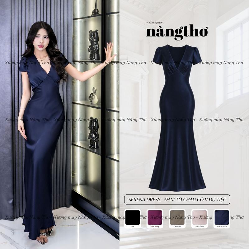  387 SERENA DRESS - Đầm Lụa Tô Châu Cổ V Ôm Đuôi Cá Nhẹ Thanh Lịch Dự Tiệc 