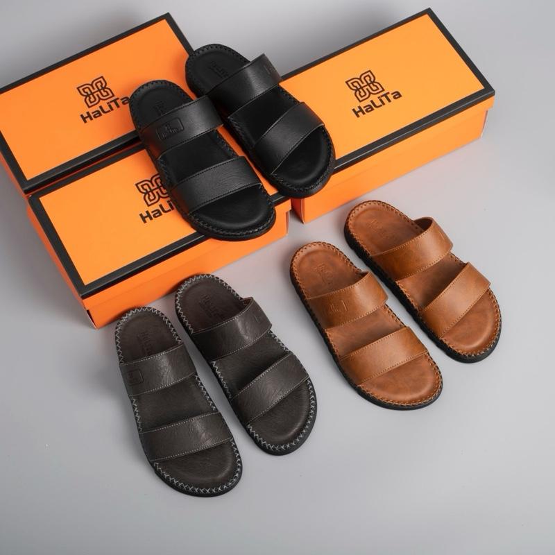 [DocTor Hai Quai Vip] Dép Nam HaLiTa Da Bò Vân Chống Thấm Nước Đế Bằng Nhẹ Có Răng Cưa Chống Trơn Trượt Cao Su .