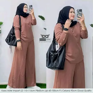 Setelan Polos Simpel Modis Knit Premium Alika Set LD 110cm Kancing Aktif Busui Outfit Wanita Muslim Santai Nyaman
