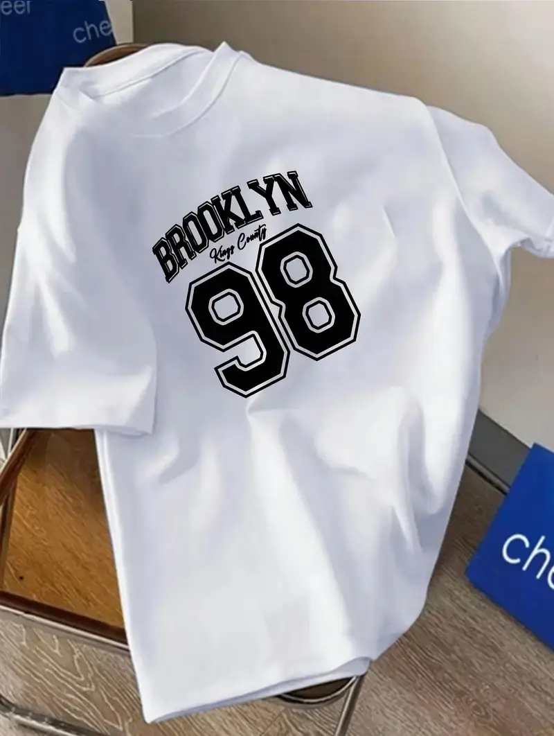 T-shirt Unisex Katun Combed 30s Premium Baju Kaos Distro Motif Brooklyn 98 Number Simple Print