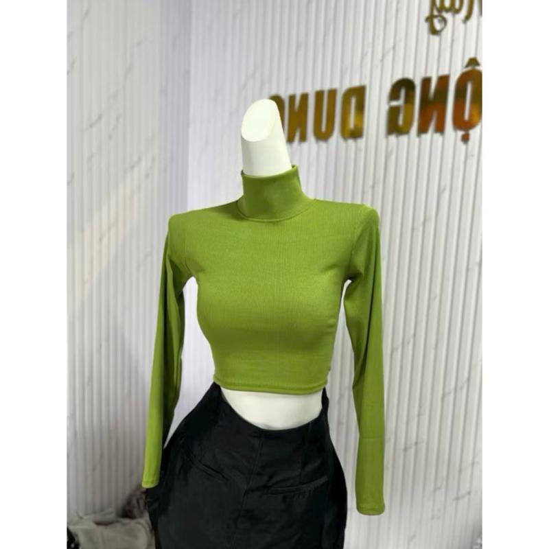 ÁO THUN CỔ LỌ Ủ KEM CROPTOP - TĂM LẠNH TAY DÀI ( 40 - 55Kg )