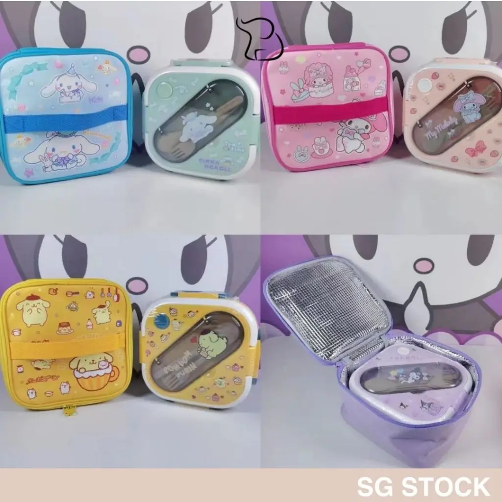 [SG] Sanrio Bento Box Set Microwaveable Three-Compartment Student Lunch Box Office Plastic Kuromi Melody Cinnamoroll