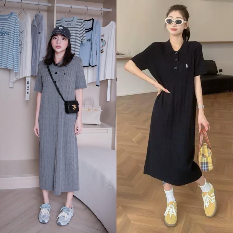 Đầm Len Polo Vặn Thừng Dáng Dài Nữ, Váy Len Suông Tay Ngắn Cổ Bẻ Thanh Lịch Mùa Thu Đông