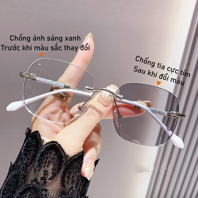 Kính Đổi Màu, Thời Trang, Chống tia UV Và Ánh Sáng Xanh, Kính Râm Nữ Không Gọng Kim Loại, Phong Cách Hàn Quốc, Hợp Xu hướng, Đổi Màu Trong Ánh Sáng Mặt Trời, Thiết Kế Lung Linh