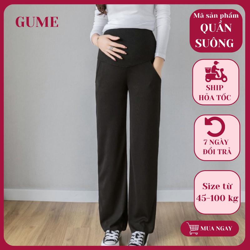 Quần bầu công sở quần suông ống rộng GUME chất UMI thời trang siêu xinh co giãn 4 chiều có chun bụng có túi rộng